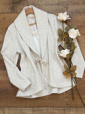 Cozy Shawl Collar Tie-Front Patterned Cardigan in Cream